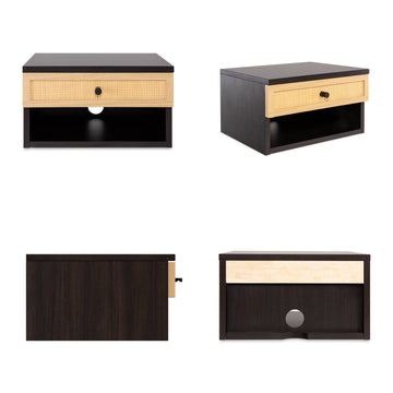 Celerie 15.71" Mid-Century Modern Floating Wall Mounted Nightstand with Soft-Close Rattan Drawer and Cable Hole